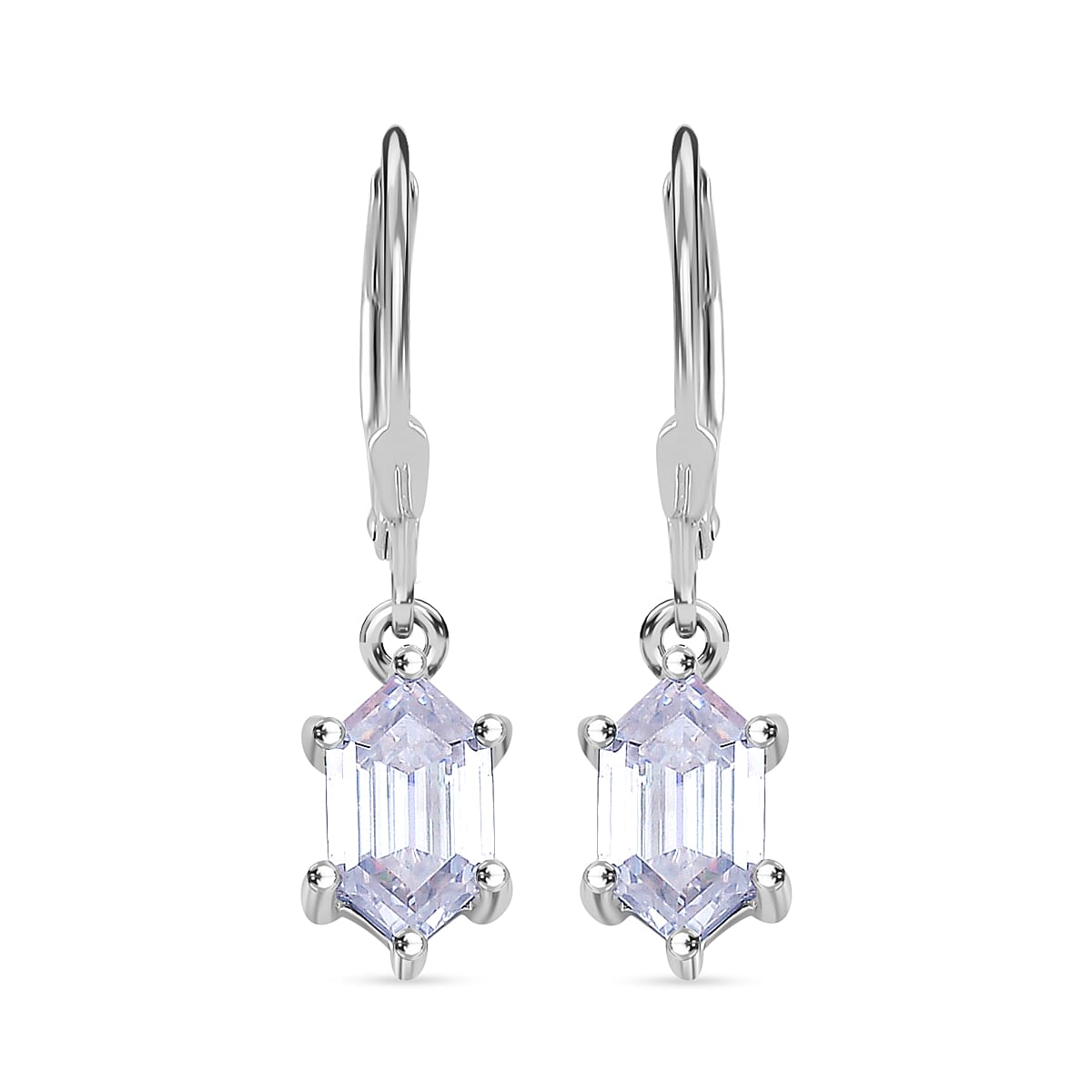 Moissanite 2.55 ctw Lever Back Earrings in Rhodium Over Sterling Silver