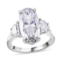 Moissanite (Ovl 16x8 mm) 3 Stone Ring in Rhodium Over Sterling Silver (Size 10.0) 5.55 ctw - Sticky add to cart bar