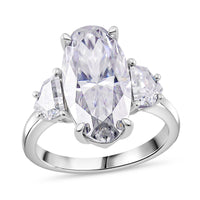 Moissanite (Ovl 16x8 mm) 3 Stone Ring in Rhodium Over Sterling Silver (Size 10.0) 5.55 ctw