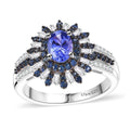 AAA Tanzanite, Blue Sapphire, Diamond (0.33 cts) Ring in Rhodium Over Sterling Silver (Size 10.0) 1.90 ctw - Sticky add to cart bar