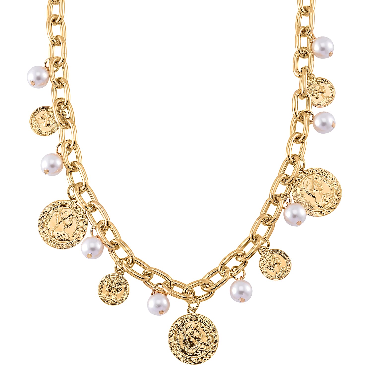 Simulated Pearl Charm Necklace in Goldtone 20 Inches