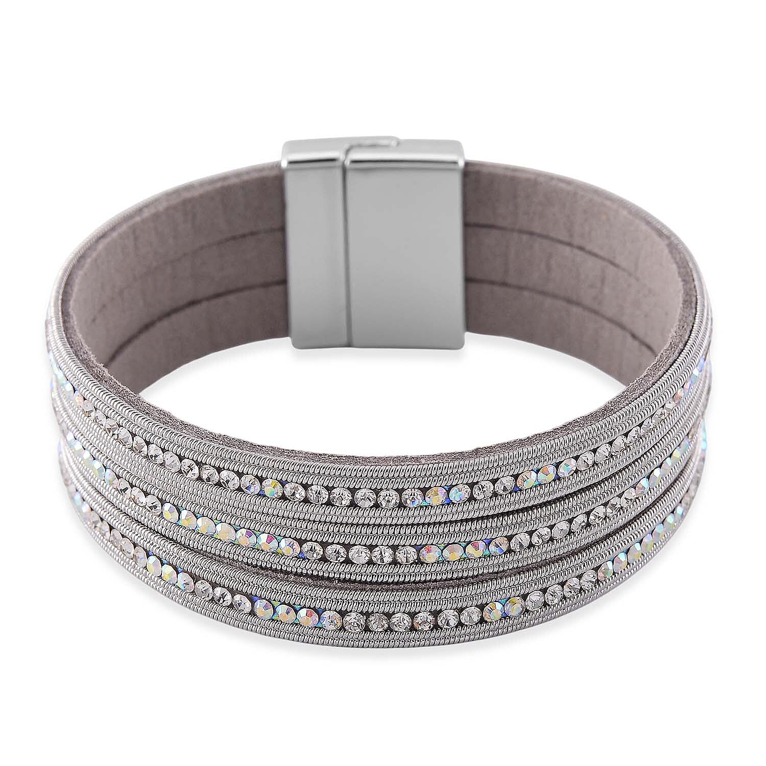 White Aurora Borealis Austrian Crystal Bracelet in Silvertone (7.50 In)