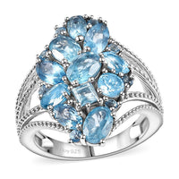 Color of Multi Blue Topaz 4.35 ctw Ocean Serenade Ring in Platinum Over Sterling Silver
