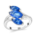 Signity Electric Blue Topaz 3 Stone Ring in Platinum Over Sterling Silver (Size 6.0) 2.40 ctw - Sticky add to cart bar