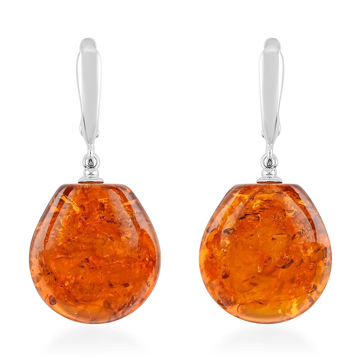 Baltic Amber Radiance Pebble Drop Earrings in Sterling Silver