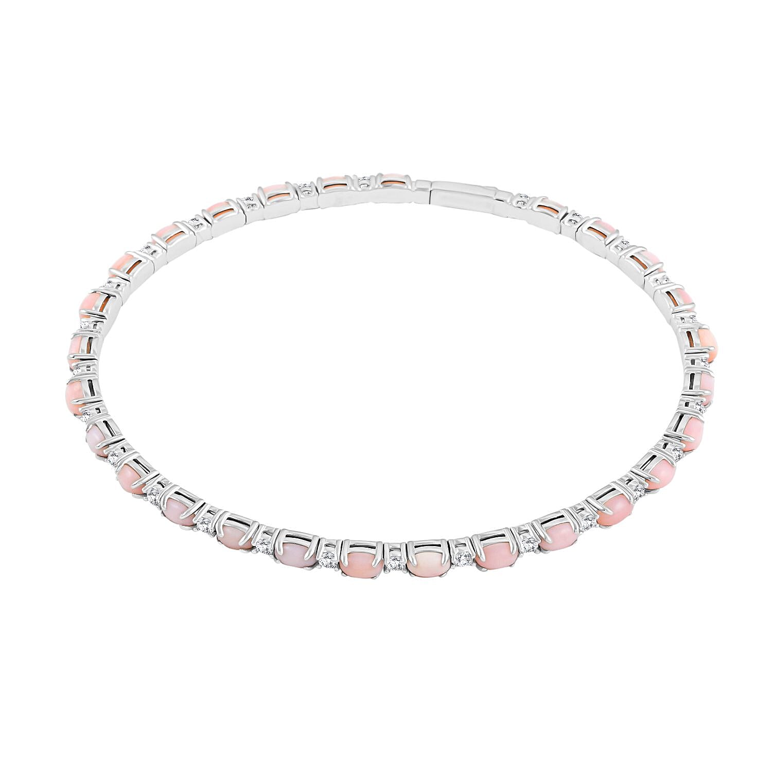 Modani Pink Opal, White Topaz Bangle Bracelet (6.75 in) in Sterling Silver with with 1.5g Titanium Spring 5.50 ctw