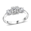 Moissanite (Rnd 6mm) Trilogy Ring in Rhodium Over Sterling Silver (Size 10.0) 1.30 ctw - Sticky add to cart bar