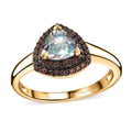 Premium Malagasy Moonstone, Natural Champagne Zircon Double Halo Ring in 18K Vermeil YG Over Sterling Silver (Size 7.0) 1.10 ctw - Sticky add to cart bar