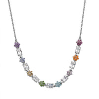 Malagasy Moonstone, Multi Gemstone Floral Necklace in Rhodium Over Sterling Silver 4.50 ctw (18-20 Inches)