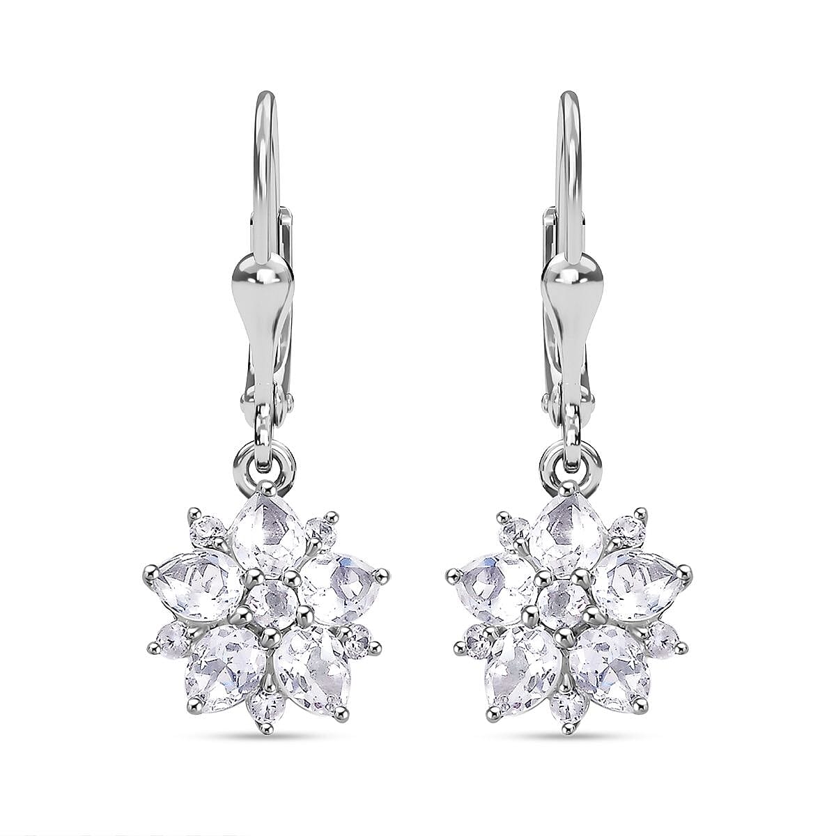 D'Joy Premium Malagasy Moonstone and White Zircon 2.50 ctw Floral Lever Back Earrings in Rhodium Over Sterling Silver
