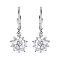 D'Joy Premium Malagasy Moonstone and White Zircon 2.50 ctw Floral Lever Back Earrings in Rhodium Over Sterling Silver
