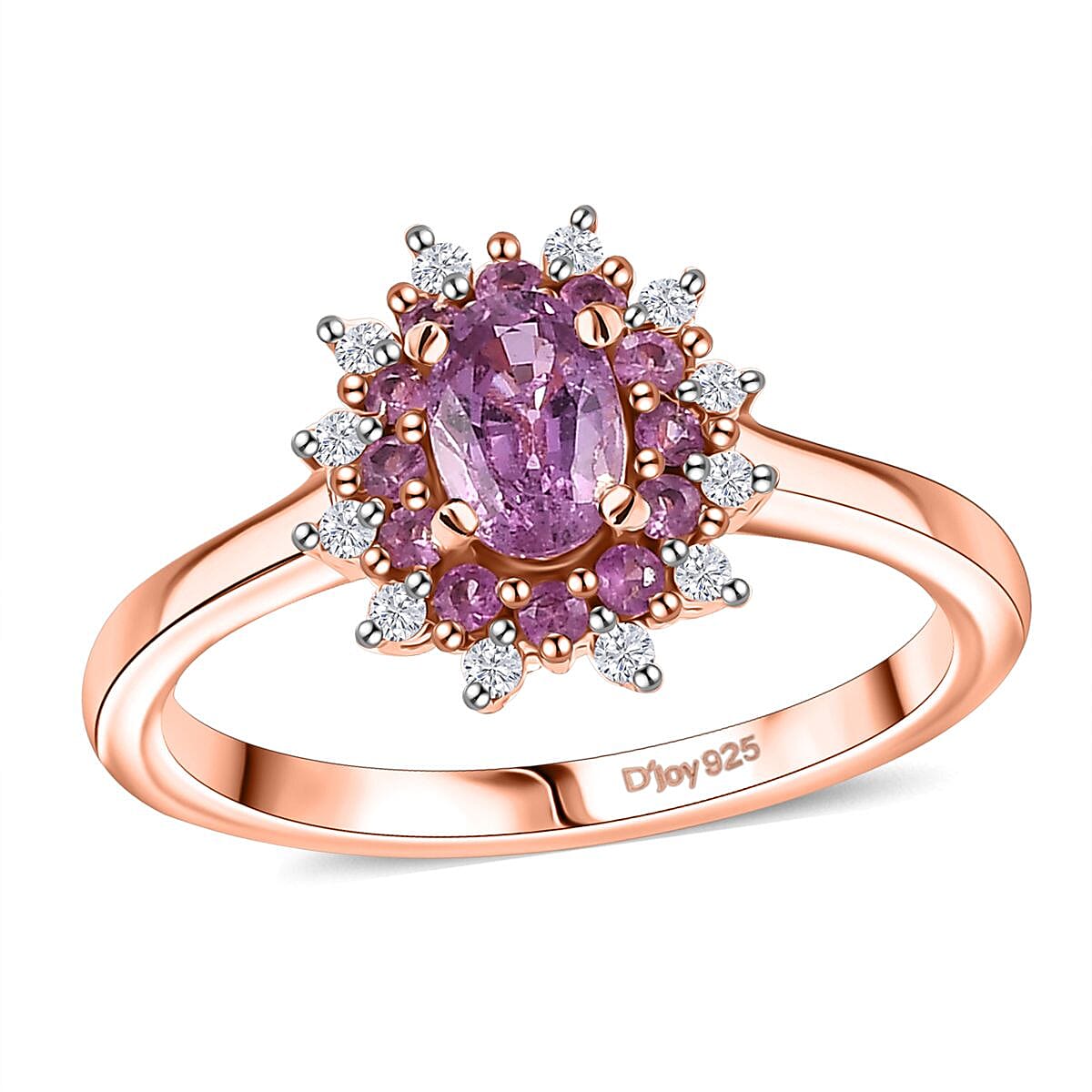 Premium Madagascar Purple Sapphire and Multi Gemstone 0.90 ctw Ring in 18K Vermeil Rose Gold Over Sterling Silver