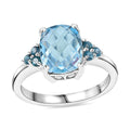 Blue Topaz, Signity Pariaba Topaz Ring in Platinum Over Sterling Silver (Size 7.0) 3.90 ctw - Sticky add to cart bar