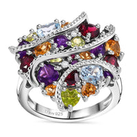 GP Amore Collection Multi Gemstone Eternal Love Ring in Rhodium Over Sterling Silver (Size 10.0) 5.70 ctw
