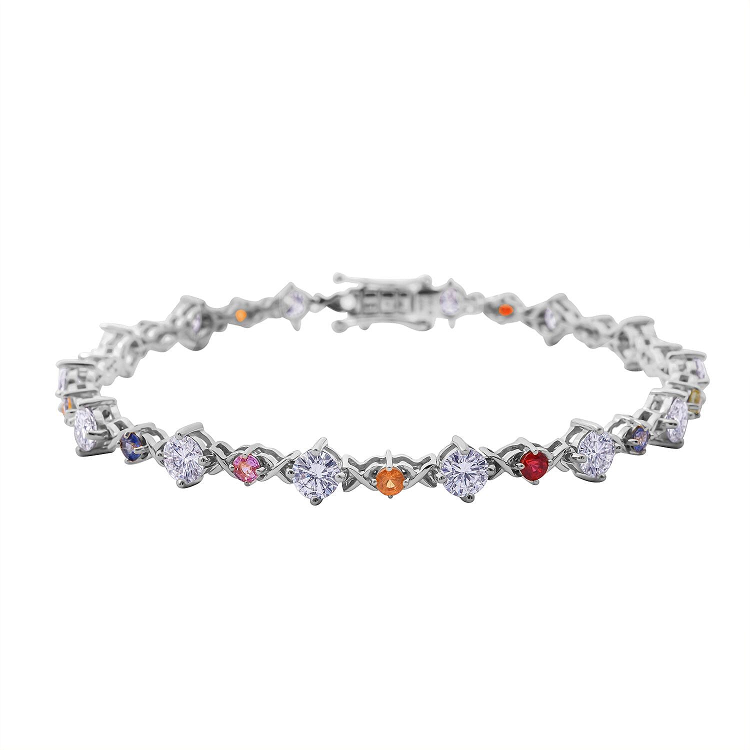 Moissanite, Multi Sapphire Art Deco Bracelet in Sterling Silver