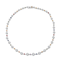 One Time Only Moissanite, Multi Sapphire Necklace (18 Inches) in Rhodium Over Sterling Silver 20.65 ctw