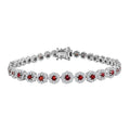 D'Joy Premium Red Sapphire and Moissanite 7.40 ctw Floral Halo Bracelet in Rhodium Over Sterling Silver (8.00 In) - Sticky add to cart bar