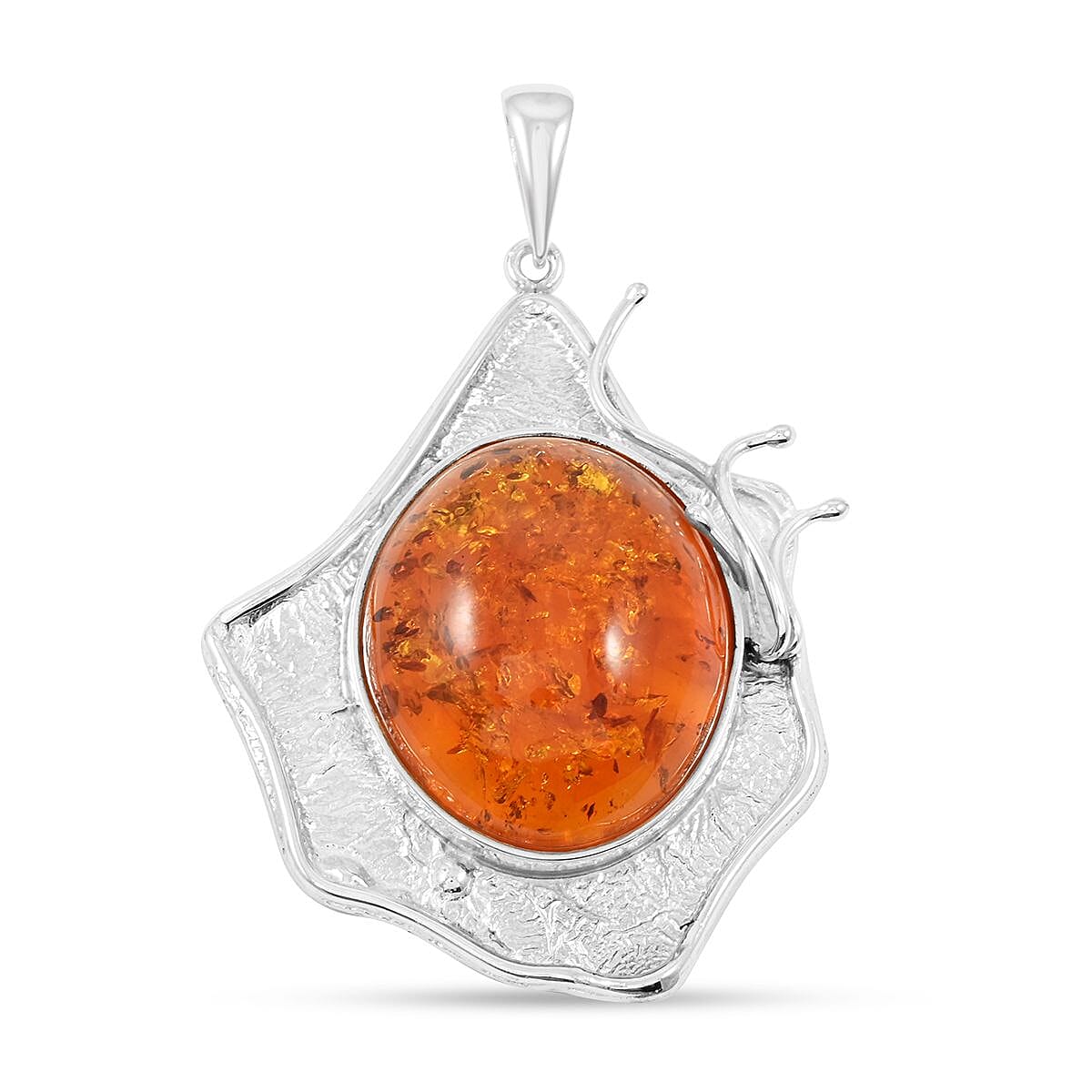 Baltic Amber Oval Shape Pendant without Chain in Sterling Silver