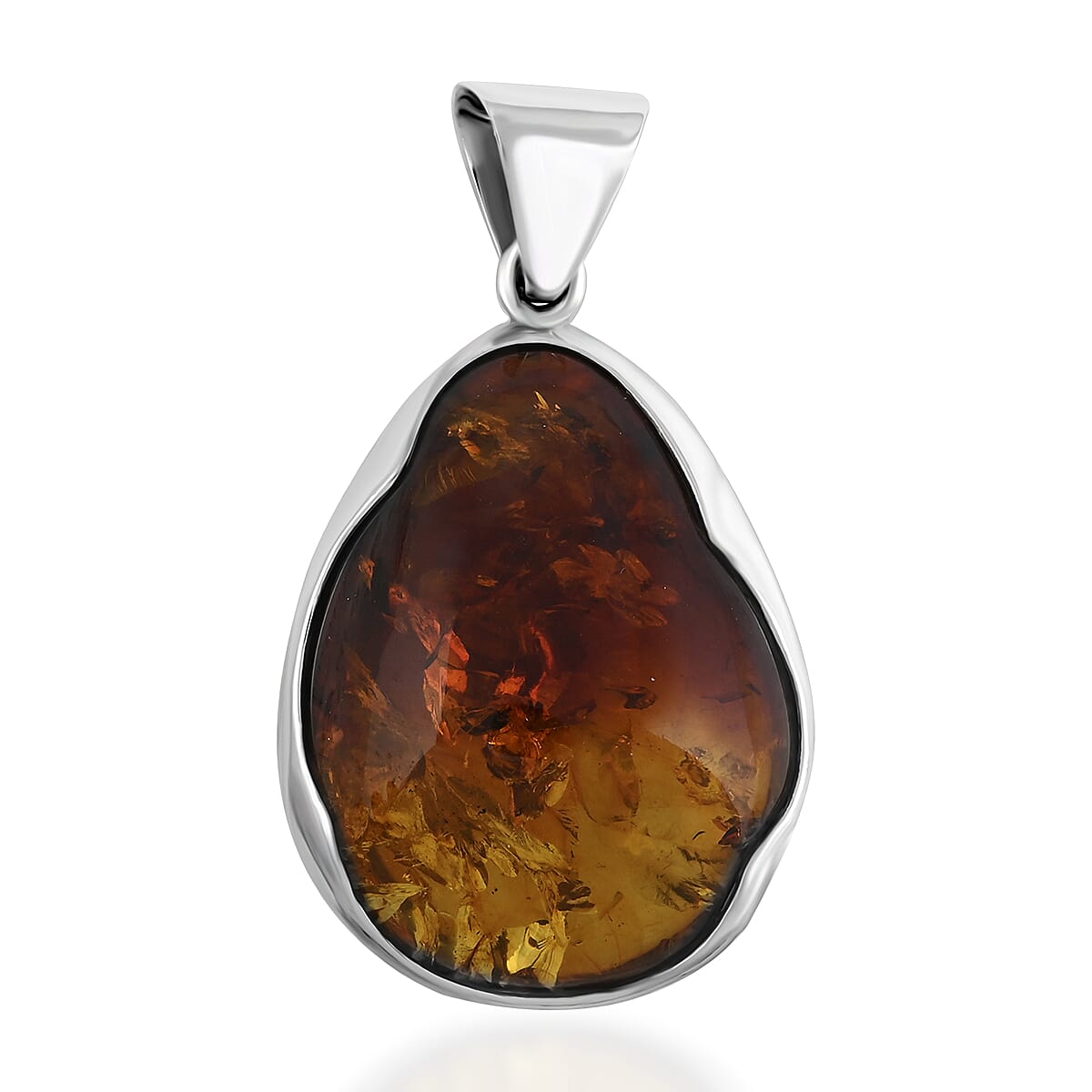 Baltic Amber Drop Shape Pendant without Chain in Sterling Silver