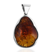 Baltic Amber Drop Shape Pendant without Chain in Sterling Silver