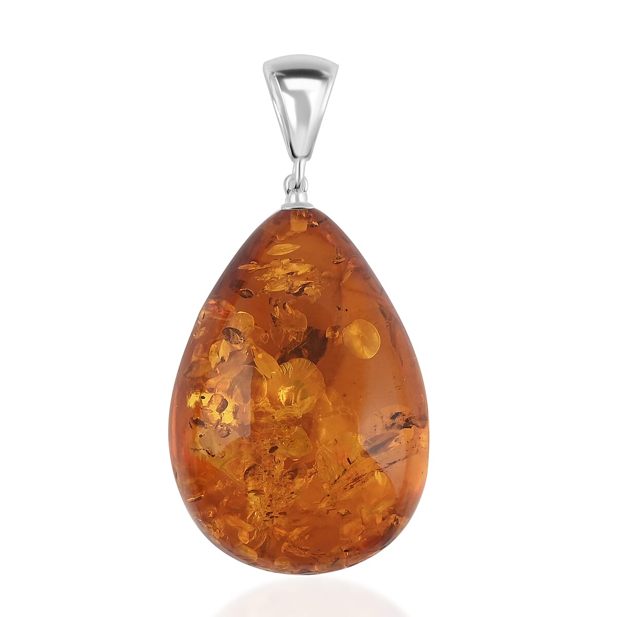 Baltic Amber Pear Shape Pendant without Chain in Sterling Silver