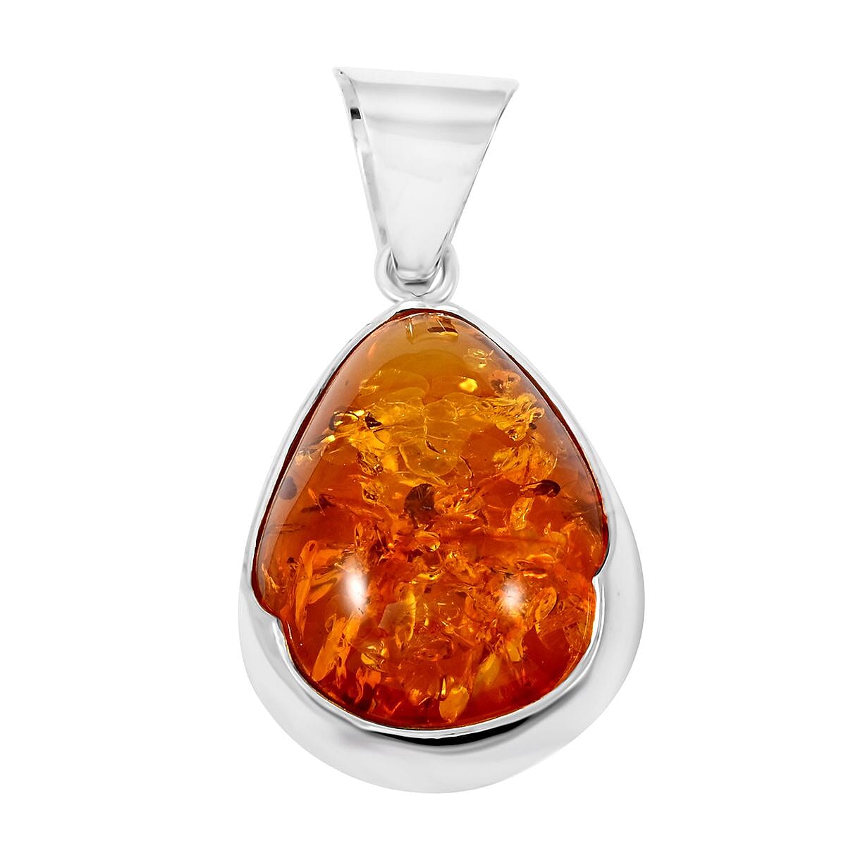 Baltic Amber Drop Shape Pendant without Chain in Sterling Silver