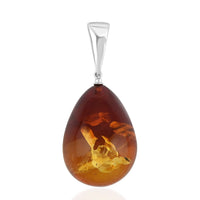 Baltic Amber Glow Drop Shape Pendant without Chain in Sterling Silver