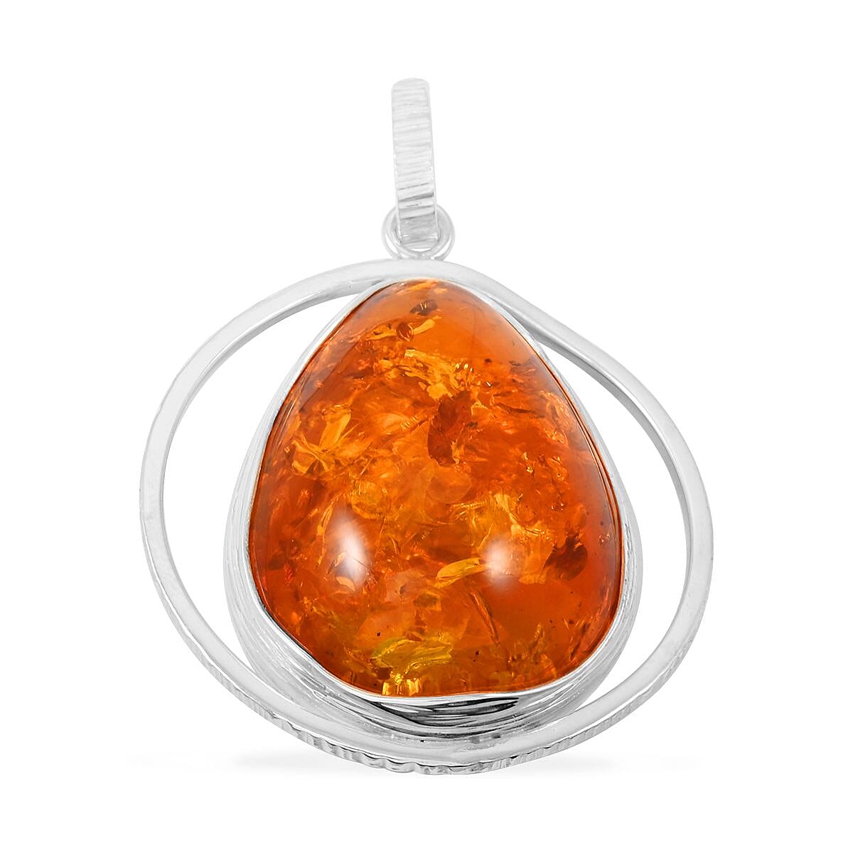 Baltic Amber Drop Shape Designer Pendant without Chain in Sterling Silver