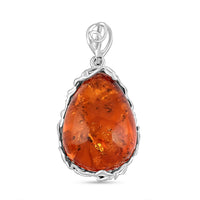 Baltic Amber Drop Shape Designer Pendant without Chain in Sterling Silver