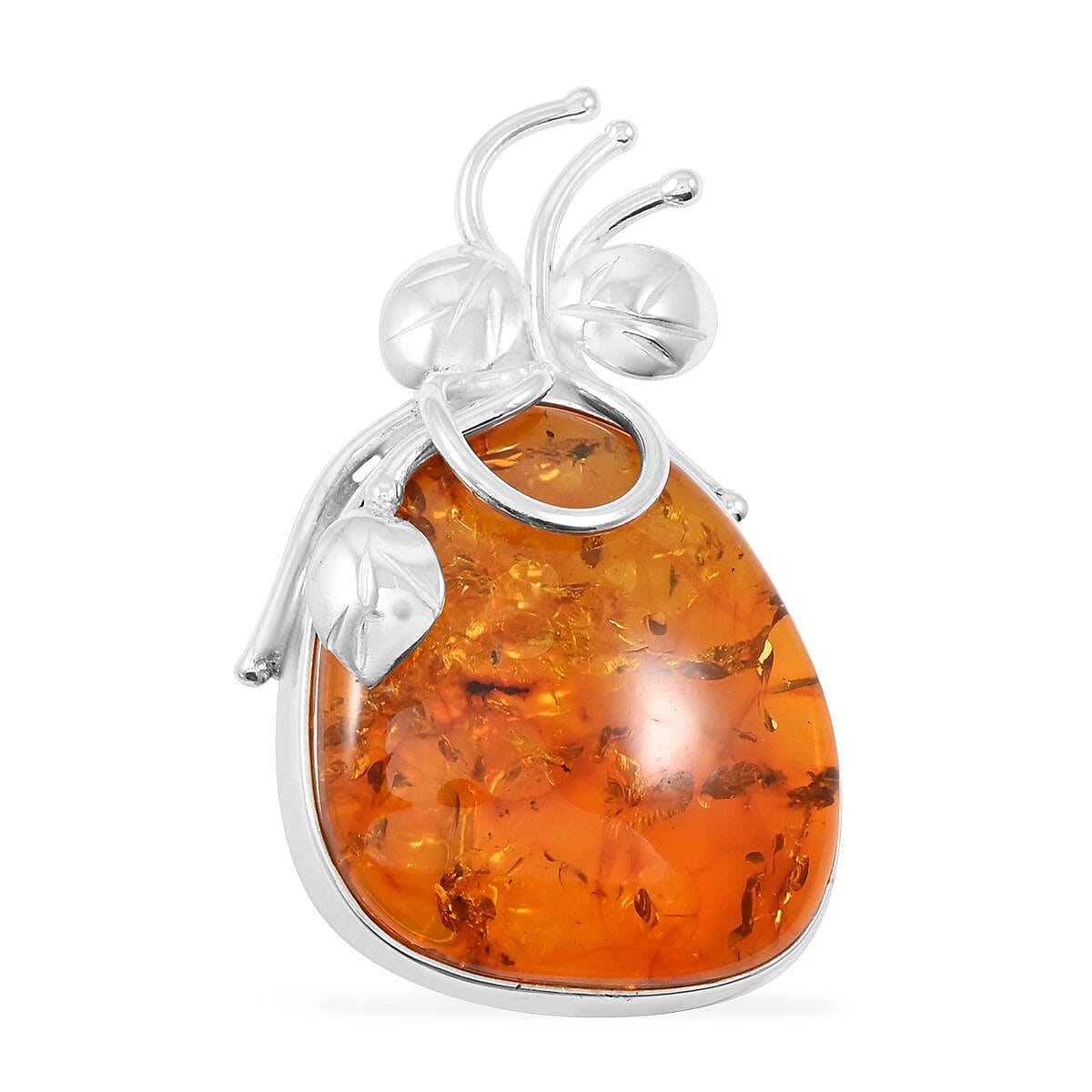 Baltic Amber Honeydrop Brooch in Sterling Silver
