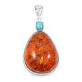 Baltic Amber and Sleeping Beauty Turquoise 1.15 ctw Pendant without Chain in Sterling Silver - Sticky add to cart bar