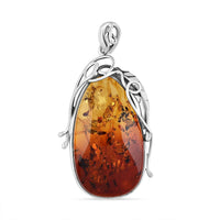 Baltic Amber Fancy Shape Designer Pendant without Chain in Sterling Silver