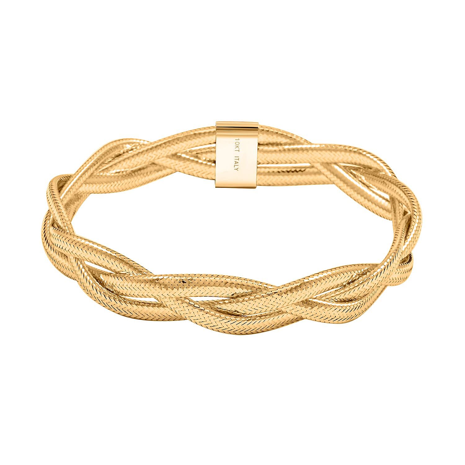 Italian 8.0mm Braided Mesh Bangle Bracelet in 10K Yellow Gold (7.25 In) 2.80 Grams