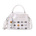 White Faux Leather Crossbody (11.8"x4.92"x8.66") with Rhiestones and Shoulder Strap - Sticky add to cart bar