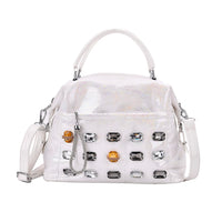 White Faux Leather Crossbody (11.8"x4.92"x8.66") with Rhiestones and Shoulder Strap