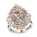 Doorbuster Multi Sapphire, White Zircon Ring in Rhodium Over Sterling Silver (Size 8.0) 5.10 ctw - Sticky add to cart bar