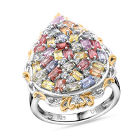 Doorbuster Multi Sapphire, White Zircon Ring in Rhodium Over Sterling Silver (Size 8.0) 5.10 ctw