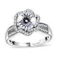 Crisantemo Cut Moissanite (Rnd 8mm) Ring in Rhodium Over Sterling Silver (Size 5.0) 2.60 ctw - Sticky add to cart bar