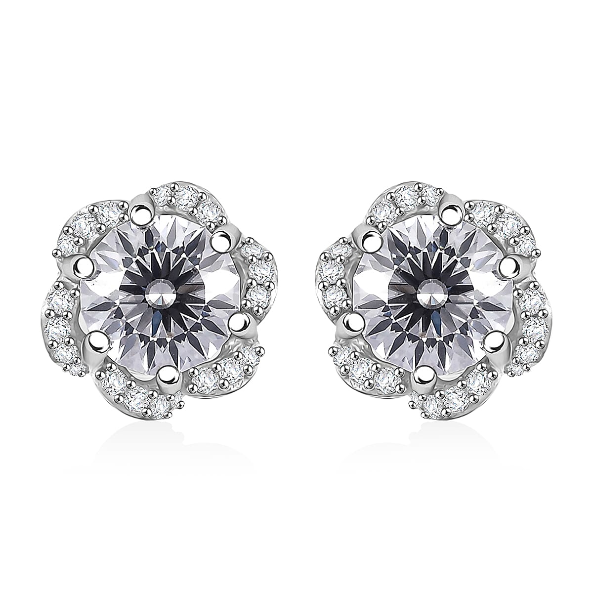 D'Joy Crisantemo Cut Moissanite 3.35 ctw Floral Cascade Earrings in Rhodium Over Sterling Silver