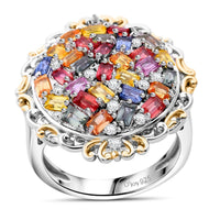 Doorbuster Multi Sapphire, White Zircon Ring in Rhodium Over Sterling Silver (Size 8.0) 5.10 ctw