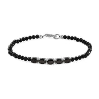 D'Joy Elite Shungite and Thai Black Spinel Beaded 14.70 ctw Bracelet in Rhodium Over Sterling Silver (7.25 In)