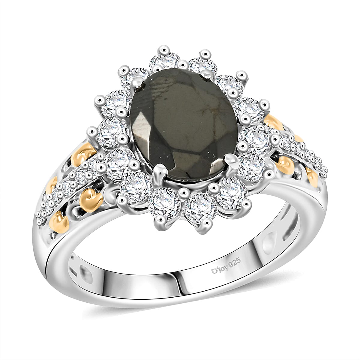 Elite Shungite and White Zircon 2.00 ctw Ring in Rhodium Over Sterling Silver (Size 10.0)