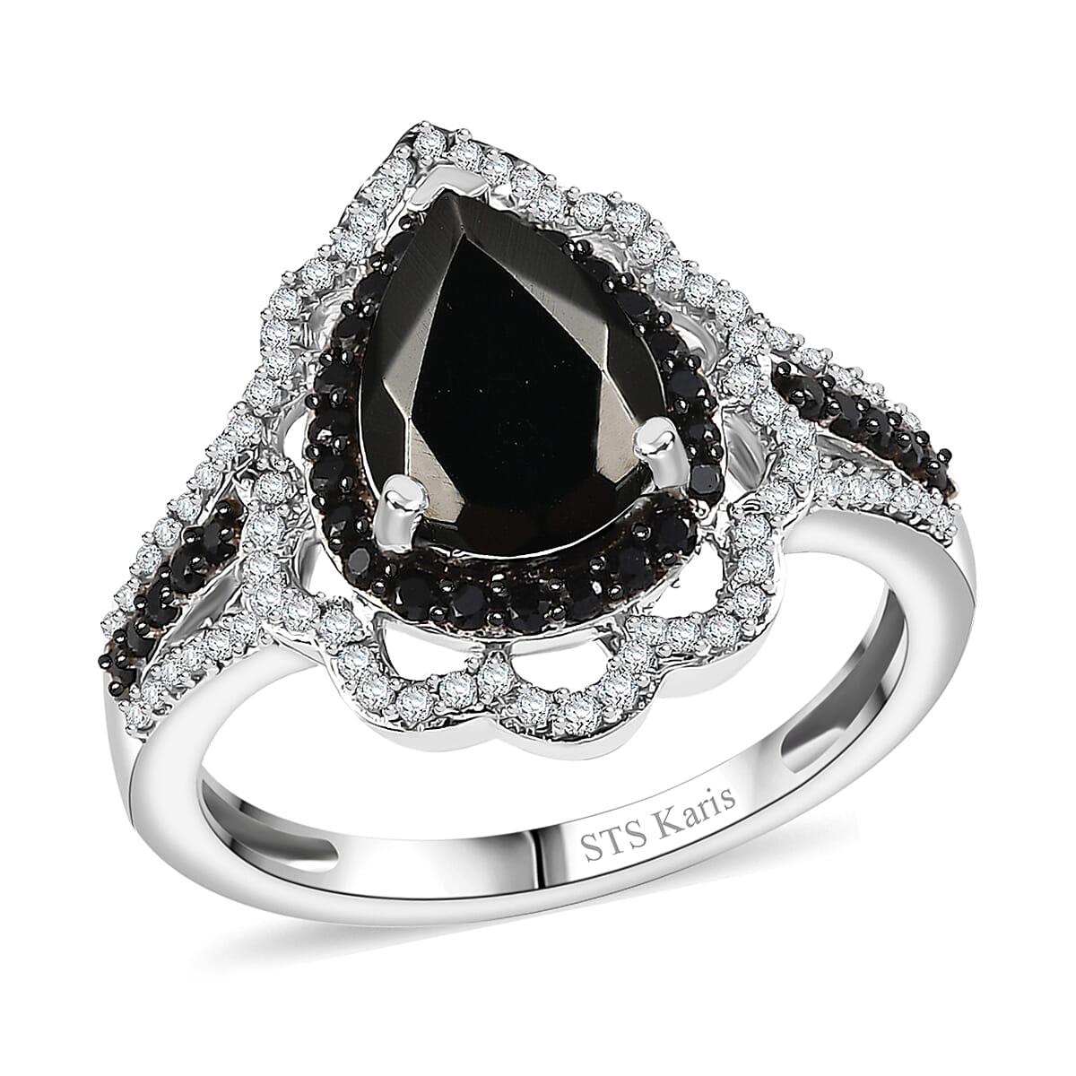 Elite Shungite and Multi Gemstone 1.85 ctw Ring in Platinum Bond (Size 10.0)