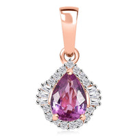Luxoro AAA Madagascar Purple Sapphire and G-H I2 Diamond 1.00 ctw Halo Pendant without Chain in 10K Rose Gold
