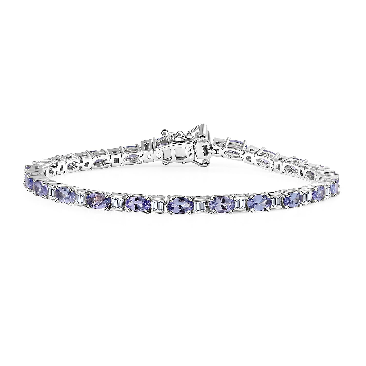 Tanzanite and Moissanite 6.15 ctw Bracelet in Rhodium Over Sterling Silver (6.50 In)