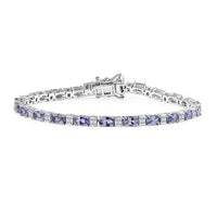 Tanzanite and Moissanite 6.15 ctw Bracelet in Rhodium Over Sterling Silver (6.50 In)