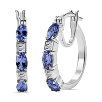 TLV Tanzanite, Moissanite Hoop Earrings in Rhodium Over Sterling Silver 1.50 ctw