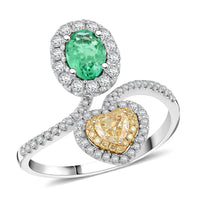 Doorbuster Modani Emerald, Natural Yellow and White Diamond F-G, VS 1.54 ctw Ring in 950 Platinum and 18K Yellow Gold 5.40 Grams