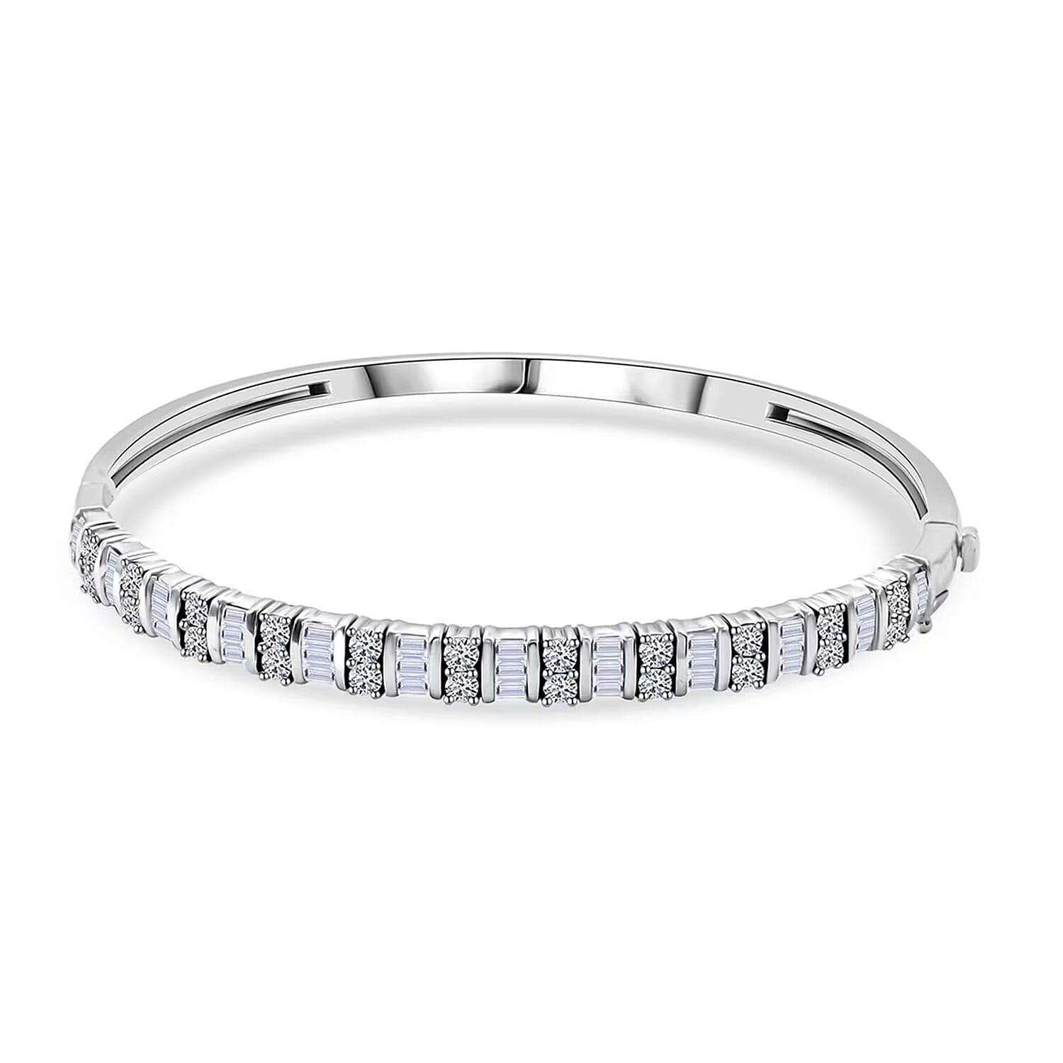 Luxuriant Lab Grown Diamond 2.00 ctw Bangle Bracelet in Rhodium Over Sterling Silver (7.25 In)