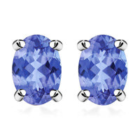 D'Joy Tanzanite 1.00 ctw Solitaire Stud Earrings in Platinum Over Sterling Silver